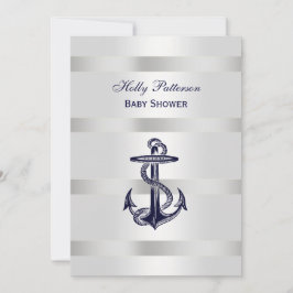 Nautical Blue Anchor Silver WT BG V Baby Shower Inbjudningar