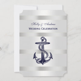 Nautical Blue Anchor Silver Wt BG V Bröllop T Inbjudningar