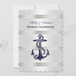 Nautical Blue Anchor Silver Wt BG V Bröllop T Inbjudningar