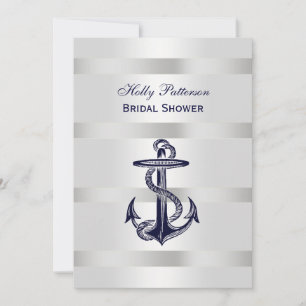 Nautical Blue Anchor Silver Wt BG V Möhippa Inbjudningar