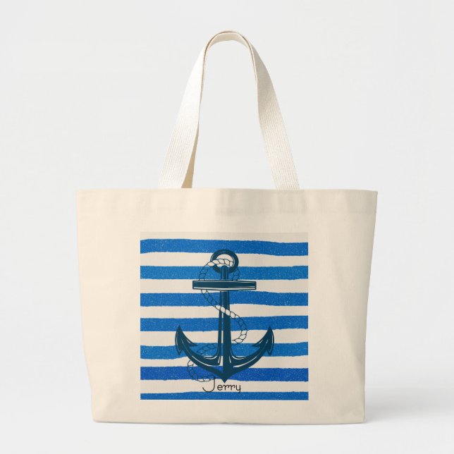 Nautical Blue Anchor Stripe Jumbo Tygkasse (Framsidan)