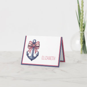 Nautical Blue Anchor with Red and White Rand Bow Anteckningskort