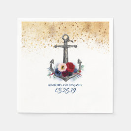 Nautical Blue and Burgundy Red Blommigt Anchor Nau Pappersservett