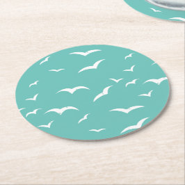 Nautical Blue and White Sea Bird Patterned Underlägg Papper Rund