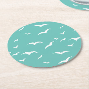 Nautical Blue and White Sea Bird Patterned Underlägg Papper Rund