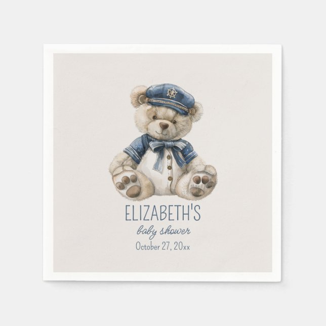 Nautical Blue Baby Bear Bebis Shower Pappersservett (Framsidan)