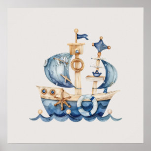 Nautical Blue Baby Boy Segelbåt Poster