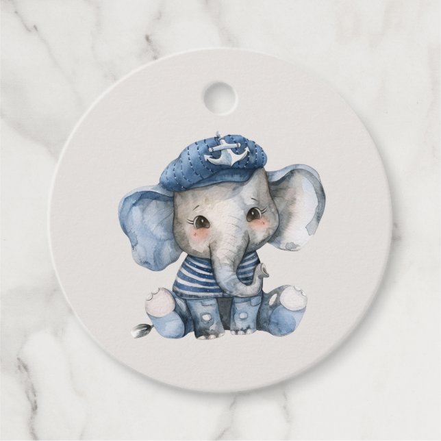 Nautical Blue Baby Elephant Baby Shower Gåvor Etiketter (Framsida)