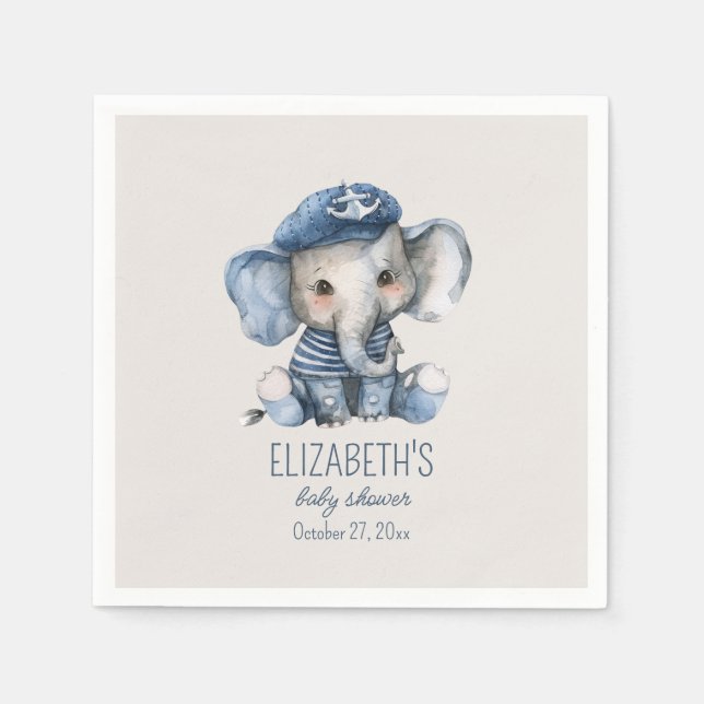Nautical Blue Baby Elephant Baby Shower Pappersservett (Framsidan)