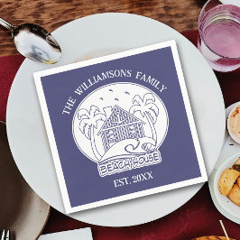 Nautical Blue Beach House White Family Namn Anchor Pappersservett