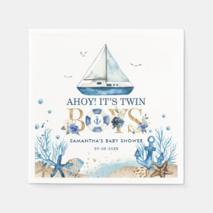 Nautical Blue Boat Ahoy Det är Twin Boys Baby Show Pappersservett