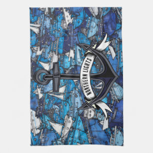 Nautical Blue Boats och Anchor Boat Namn Kökshandduk