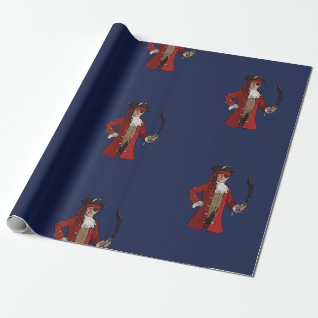 Nautical Blue Boy Pirat Presentpapper (Utrullad)