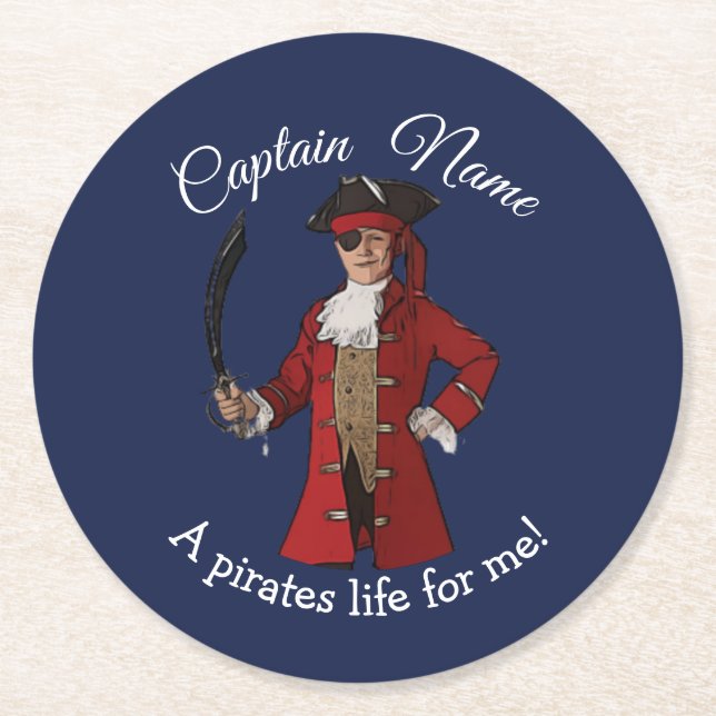 Nautical Blue Boy Pirat Underlägg Papper Rund (Framsidan)