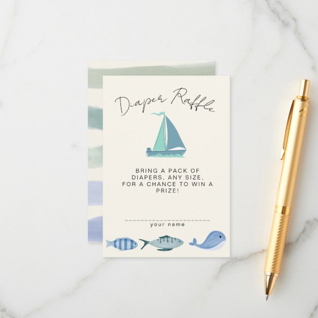 Nautical Blue Diaper Raffle Simple Boy´s Shower Tilläggskort (Fram/Back In Situ)