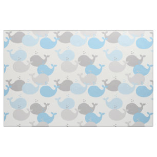 Nautical Blue Grått Whale Ocean Animals Sea Life Tyg