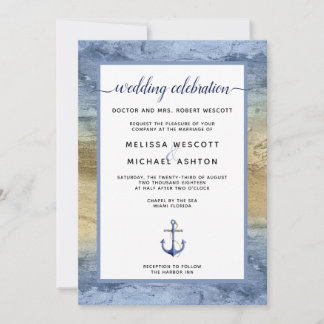 #Nautical Blue & Guld Event/Florida Bröllop Inbjudningar