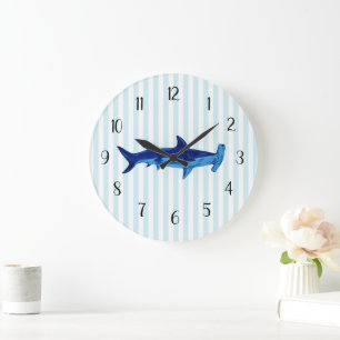 Nautical Blue Hammerhead Shark Rand Stor Klocka