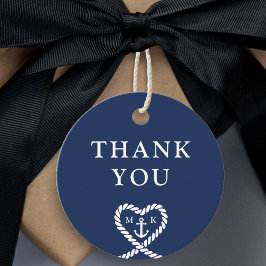 Nautical Blue Heart Monogram Bröllop Tack Gåvor Etiketter