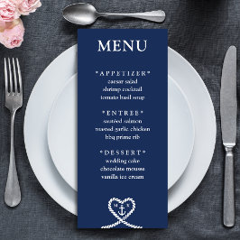 Nautical Blue Heart Rope Monogram Bröllop Meny
