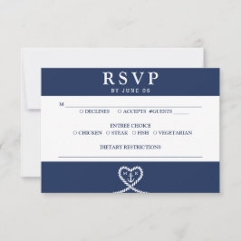 Nautical Blue Heart Rope Monogram Bröllop OSA Kort