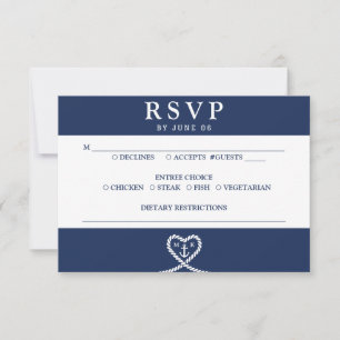 Nautical Blue Heart Rope Monogram Bröllop OSA Kort
