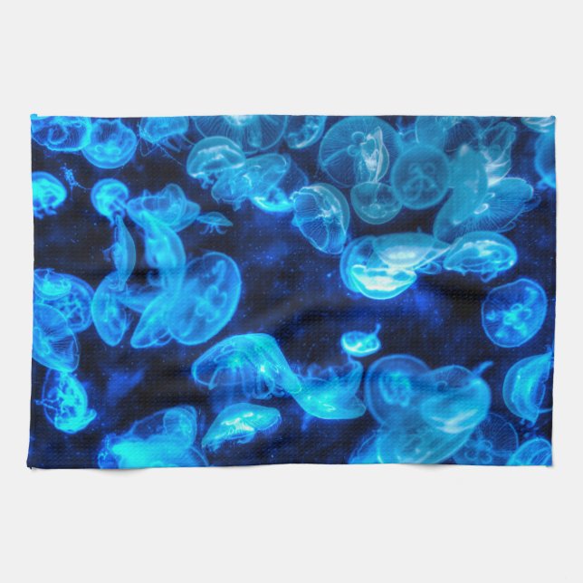 Nautical Blue Jellyfish Marine Life Kökshandduk (Horisontell)