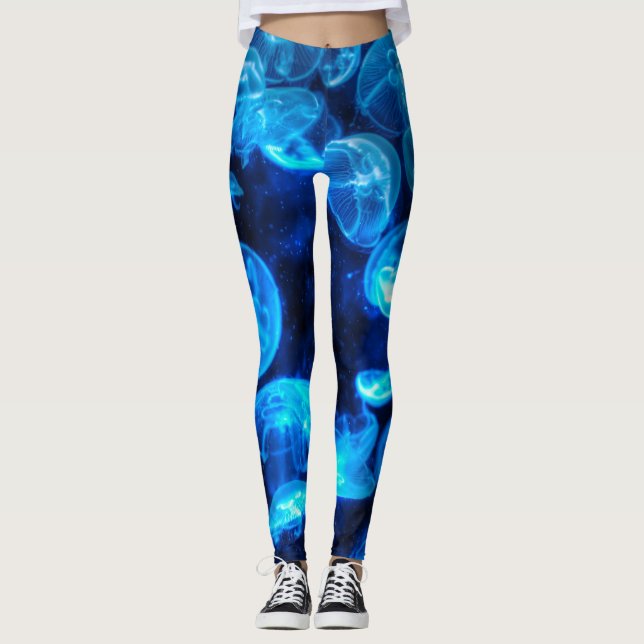 Nautical Blue Jellyfish Marine Life Leggings (Framsida)