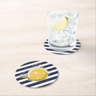 Nautical Blue Lemonade Underlägg Papper Rund