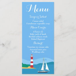 Nautical Blue Menu Sailboat-& Lighthouse Bröllop Meny