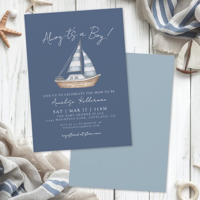 Nautical Blue Pojke Baby Shower Inbjudningar (Nautical Blue Boy Baby Shower Invitation)