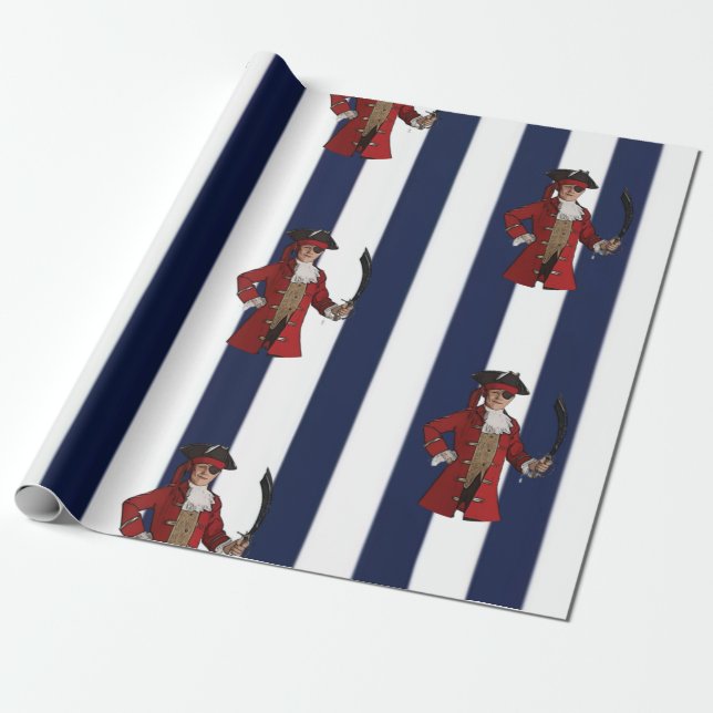 Nautical Blue Rand Boy Pirat Presentpapper (Utrullad)