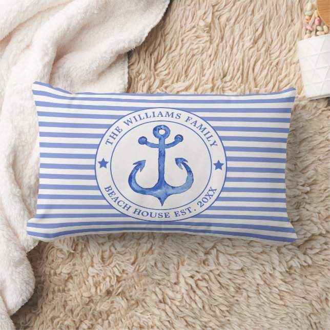 Nautical Blue Rand - Family Beach House Lumbarkudde (Filt)