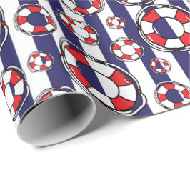 Nautical Blue Rand Livbouy Seaside Mönster Presentpapper