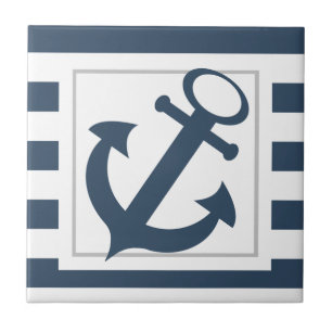 Nautical Blue Rand med Anchor Kakelplatta