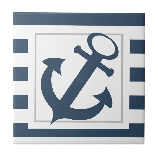 Nautical Blue Rand med Anchor Kakelplatta (Framsidan)