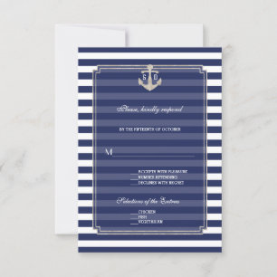 Nautical Blue Rand Silver Anchor Bröllop OSA Kort