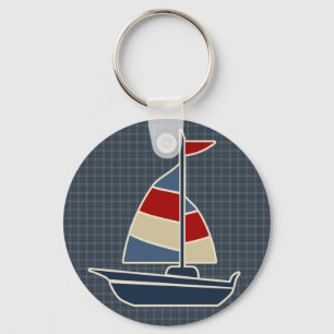 Nautical Blue, Red, Cream Sailboat-Anpassningsbar Nyckelring