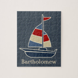 Nautical Blue, Red, Cream Sailboat-Anpassningsbar Pussel