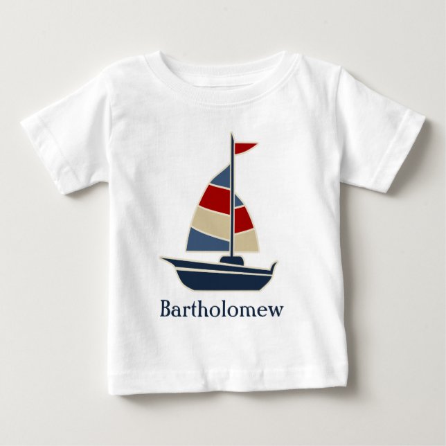 Nautical Blue, Red, Cream Sailboat-Anpassningsbar Tröja (Framsida)