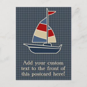 Nautical Blue, Red, Cream Sailboat-Anpassningsbar Vykort