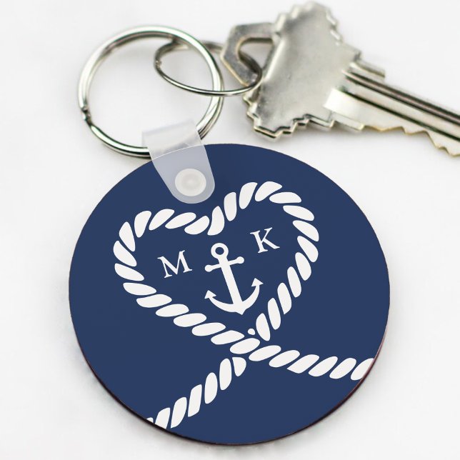 Nautical Blue Rope Heart Anchor Bröllop Bridesmaid Nyckelring (Nautical Blue Rope Heart Anchor Wedding Bridesmaid Keychain
)