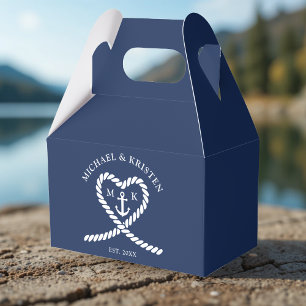 Nautical Blue Rope Heart Anchor Monogram Bröllop Presentaskar