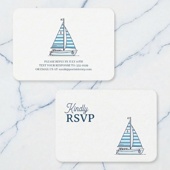 Nautical Blue Sailboat Birthday RSVP Tilläggskort (Keep your theme on course.)