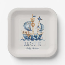 Nautical Blue Sailing Ship Baby Shower