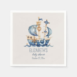 Nautical Blue Sailing Ship Baby Shower Pappersservett