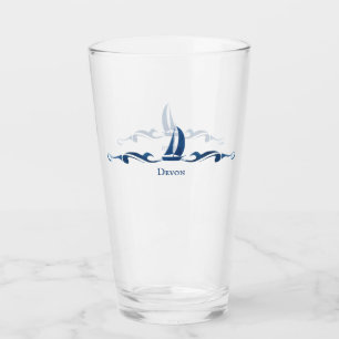 Nautical Blue Sailing Yacht Monogram Glaskopp