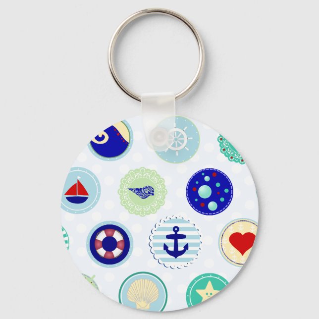 Nautical Blue Sailor Mönster Nyckelring (Framsida)