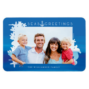 Nautical Blue Seas & Hälsning Ocean Photo Ram Magnet