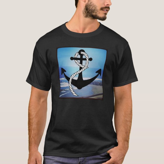 Nautical Blue Seashore Manar Black-Shirt T-shirt (Framsida)